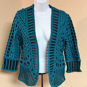 4/$15 Chico's Teal Open-Knit Jacket